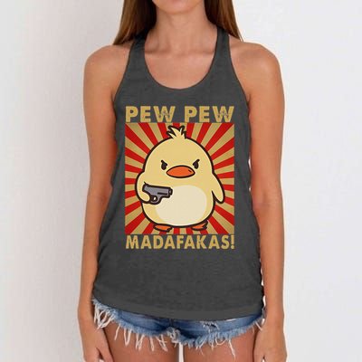 Pew Madafakas Pew Funny Meme Duck Goose Retro With Gun Women's Knotted Racerback Tank