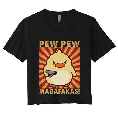 Pew Madafakas Pew Funny Meme Duck Goose Retro With Gun Crop Top