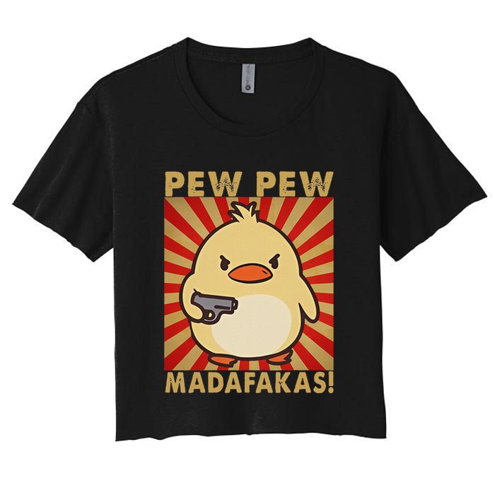 Pew Madafakas Pew Funny Meme Duck Goose Retro With Gun Crop Top