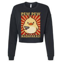 Pew Madafakas Pew Funny Meme Duck Goose Retro With Gun Cropped Pullover Crew