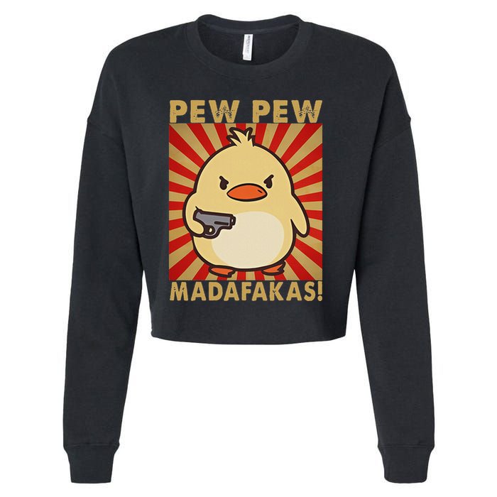 Pew Madafakas Pew Funny Meme Duck Goose Retro With Gun Cropped Pullover Crew