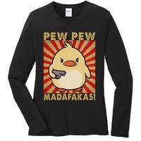 Pew Madafakas Pew Funny Meme Duck Goose Retro With Gun Ladies Long Sleeve Shirt