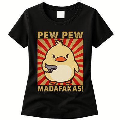 Pew Madafakas Pew Funny Meme Duck Goose Retro With Gun Womens T-Shirt