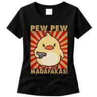 Pew Madafakas Pew Funny Meme Duck Goose Retro With Gun Womens T-Shirt