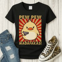 Pew Madafakas Pew Funny Meme Duck Goose Retro With Gun Womens T-Shirt