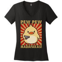 Pew Madafakas Pew Funny Meme Duck Goose Retro With Gun Women's V-Neck T-Shirt