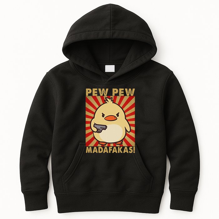 Pew Madafakas Pew Funny Meme Duck Goose Retro With Gun Kids Hoodie