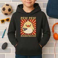 Pew Madafakas Pew Funny Meme Duck Goose Retro With Gun Kids Hoodie