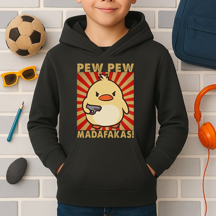 Pew Madafakas Pew Funny Meme Duck Goose Retro With Gun Kids Hoodie