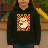 Pew Madafakas Pew Funny Meme Duck Goose Retro With Gun Kids Hoodie