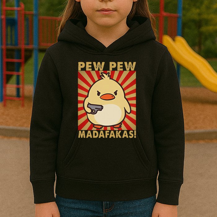 Pew Madafakas Pew Funny Meme Duck Goose Retro With Gun Kids Hoodie