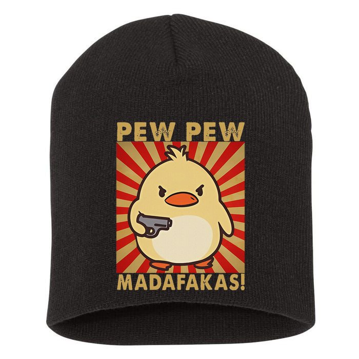 Pew Madafakas Pew Funny Meme Duck Goose Retro With Gun Short Acrylic Beanie