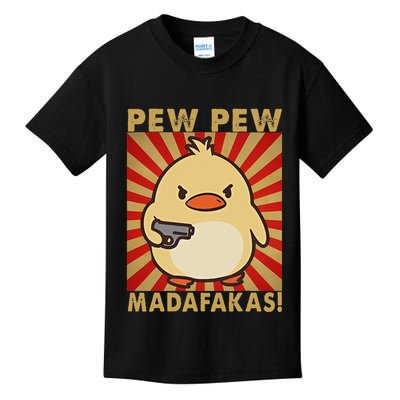 Pew Madafakas Pew Funny Meme Duck Goose Retro With Gun Kids T-Shirt