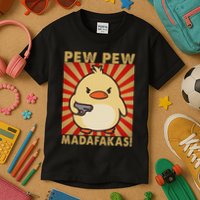 Pew Madafakas Pew Funny Meme Duck Goose Retro With Gun Kids T-Shirt