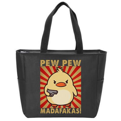 Pew Madafakas Pew Funny Meme Duck Goose Retro With Gun Zip Tote Bag