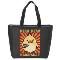 Pew Madafakas Pew Funny Meme Duck Goose Retro With Gun Zip Tote Bag