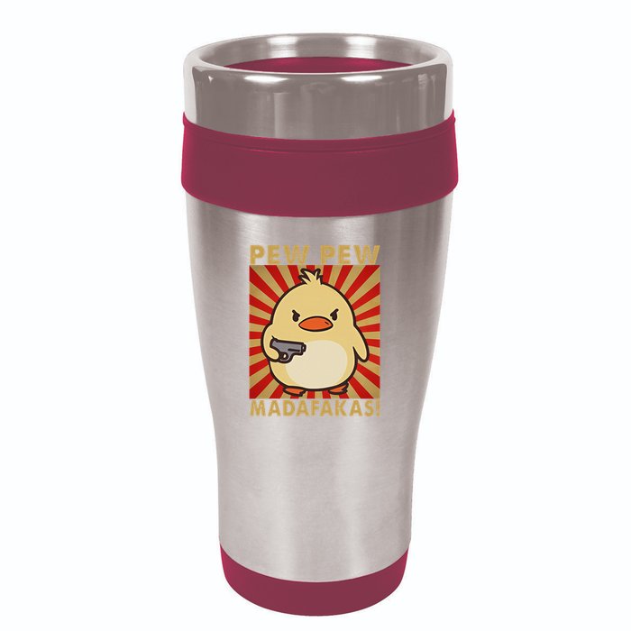 Pew Madafakas Pew Funny Meme Duck Goose Retro With Gun 16oz Travel Tumbler