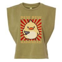 Pew Madafakas Pew Funny Meme Duck Goose Retro With Gun Garment-Dyed Women's Muscle Tee