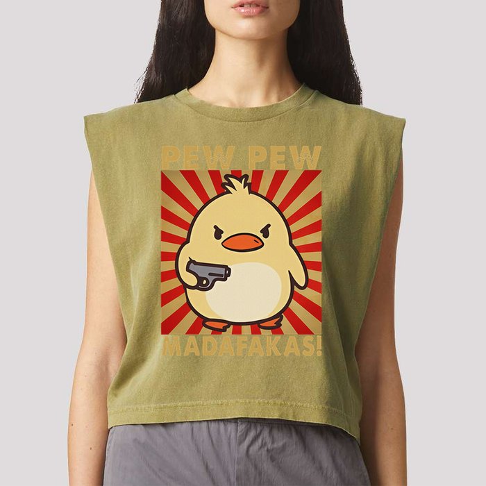Pew Madafakas Pew Funny Meme Duck Goose Retro With Gun Garment-Dyed Women's Muscle Tee