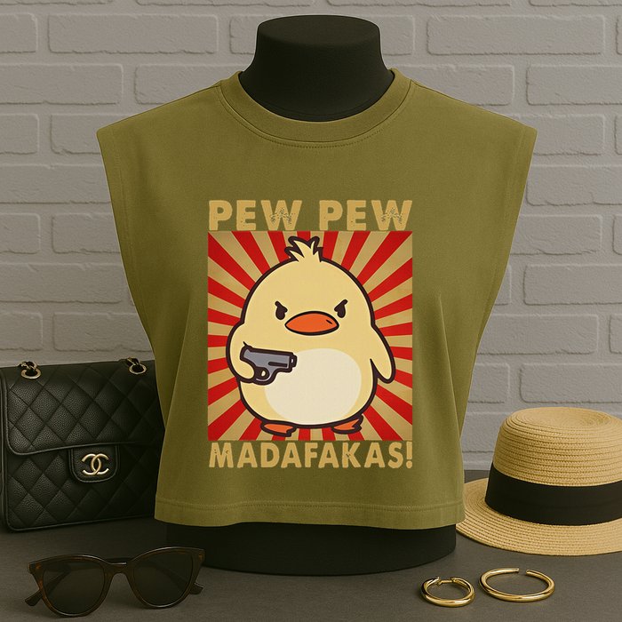 Pew Madafakas Pew Funny Meme Duck Goose Retro With Gun Garment-Dyed Women's Muscle Tee