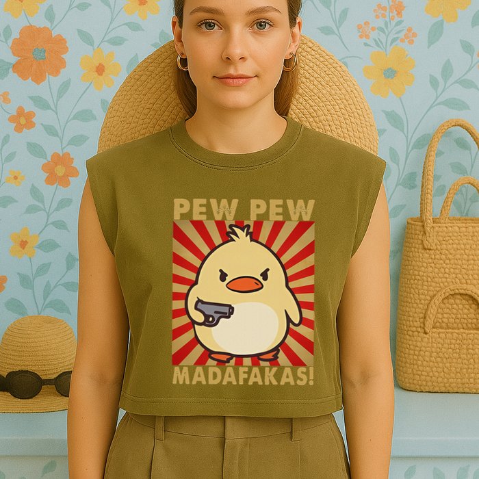 Pew Madafakas Pew Funny Meme Duck Goose Retro With Gun Garment-Dyed Women's Muscle Tee