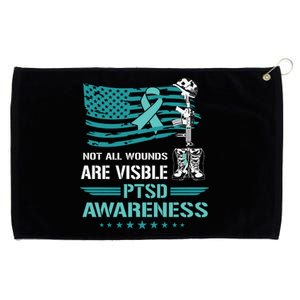 Patriotic Military PTSD Awareness American Flag Grommeted Golf Towel