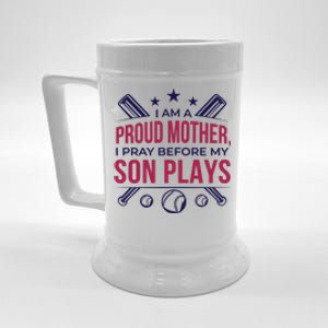 Proud Mother Pray Before Son Plays Baseball Beer Stein