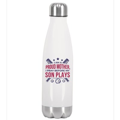 Proud Mother Pray Before Son Plays Baseball Stainless Steel Insulated Water Bottle