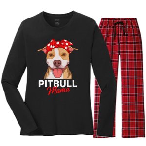 Pittie Mama Pitbull Dog Mom Funny Mothers Day Gifts Women's Long Sleeve Flannel Pajama Set 