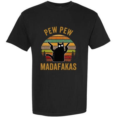 Pew Madafakas Pew Guns Funny Black Cat Retro Vintage Garment-Dyed Heavyweight T-Shirt