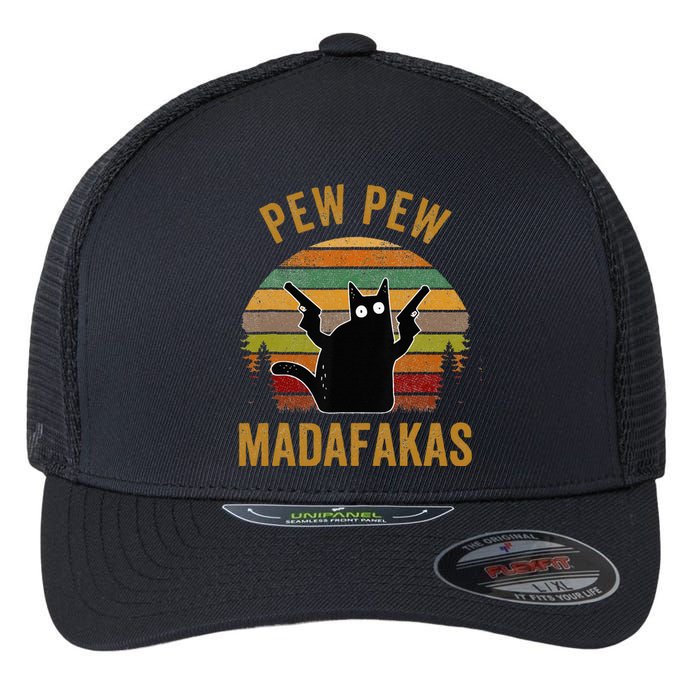 Pew Madafakas Pew Guns Funny Black Cat Retro Vintage Flexfit Unipanel Trucker Cap