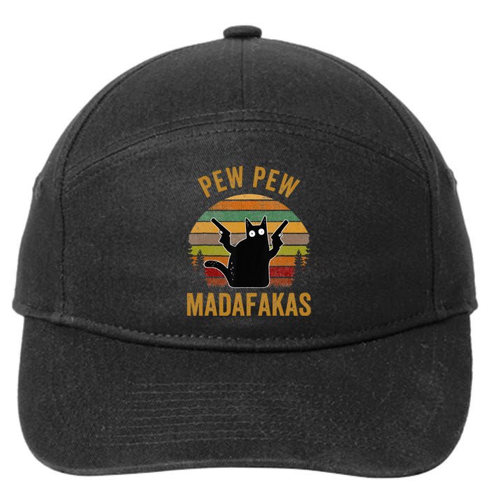 Pew Madafakas Pew Guns Funny Black Cat Retro Vintage 7-Panel Snapback Hat