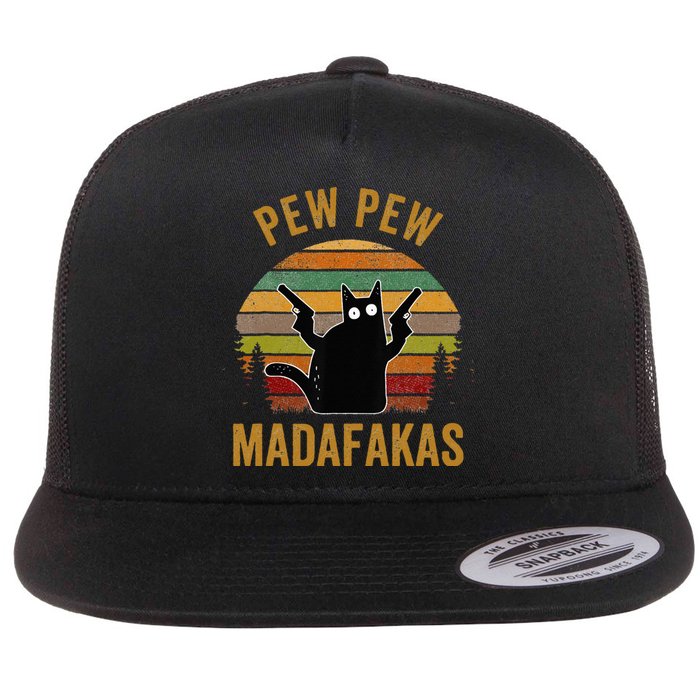 Pew Madafakas Pew Guns Funny Black Cat Retro Vintage Flat Bill Trucker Hat