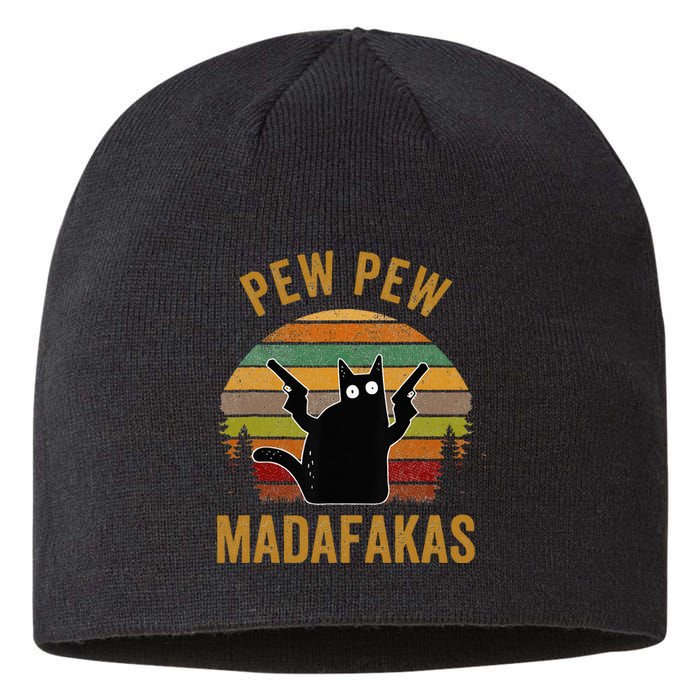 Pew Madafakas Pew Guns Funny Black Cat Retro Vintage Sustainable Beanie