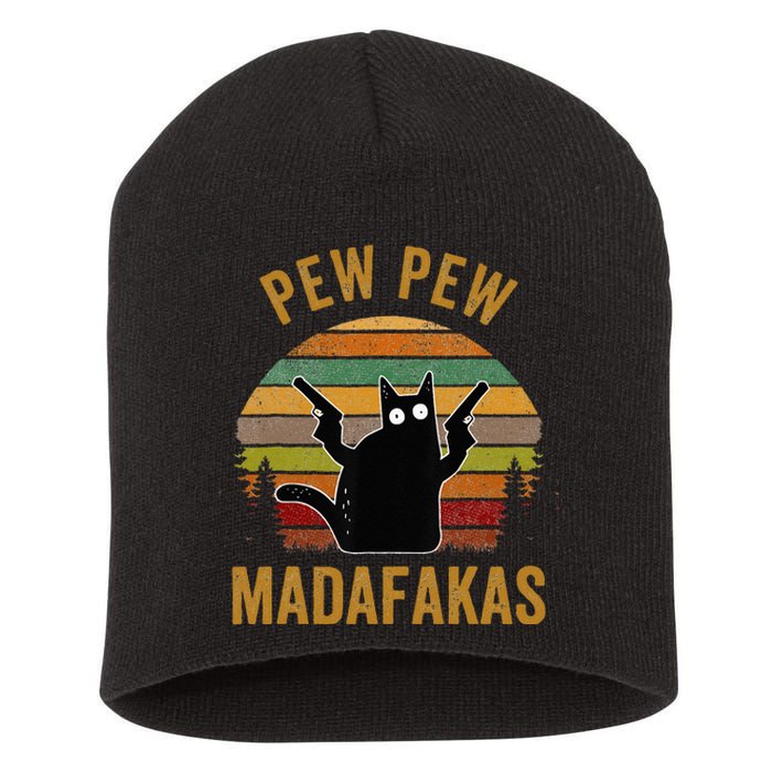 Pew Madafakas Pew Guns Funny Black Cat Retro Vintage Short Acrylic Beanie