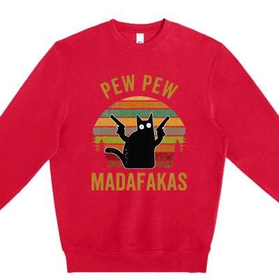 Pew Madafakas Pew Guns Funny Black Cat Retro Vintage Premium Crewneck Sweatshirt