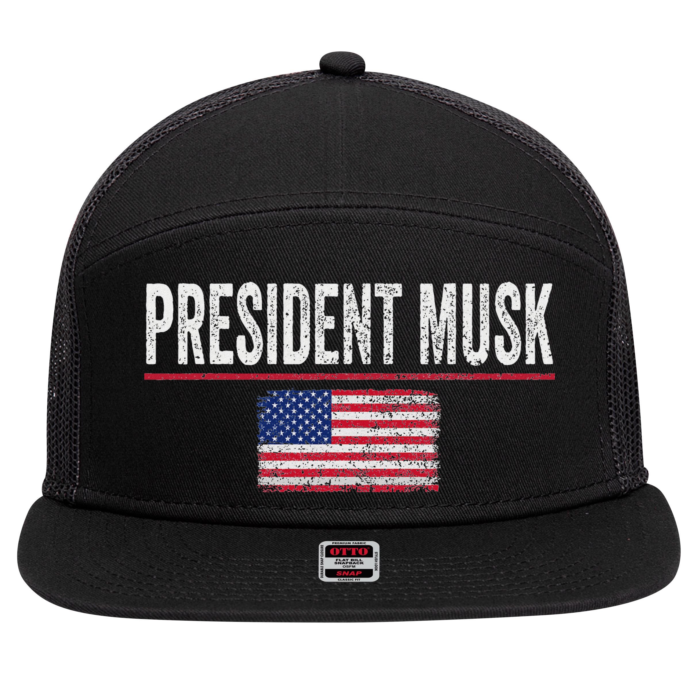 President Musk 7 Panel Mesh Trucker Snapback Hat