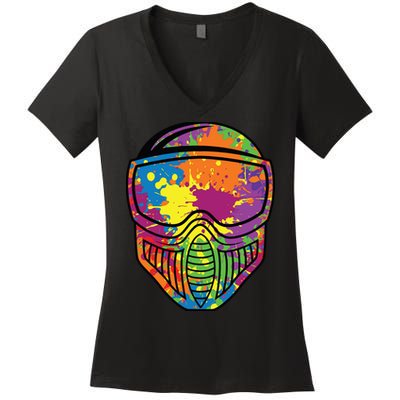 Paintball Mask Paint Shooting Paintballer Air Gun Women's V-Neck T-Shirt