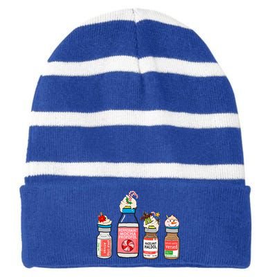 Peppermint Mocha Propofol Cute Christmas Nurse Er Ed Icu Funny Gift Striped Beanie with Solid Band