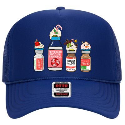 Peppermint Mocha Propofol Cute Christmas Nurse Er Ed Icu Funny Gift High Crown Mesh Back Trucker Hat