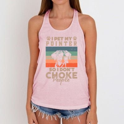 Pet My Pointer So I DonT Choke People Funny Dog Lover Xmas Funny Gift Women's Knotted Racerback Tank