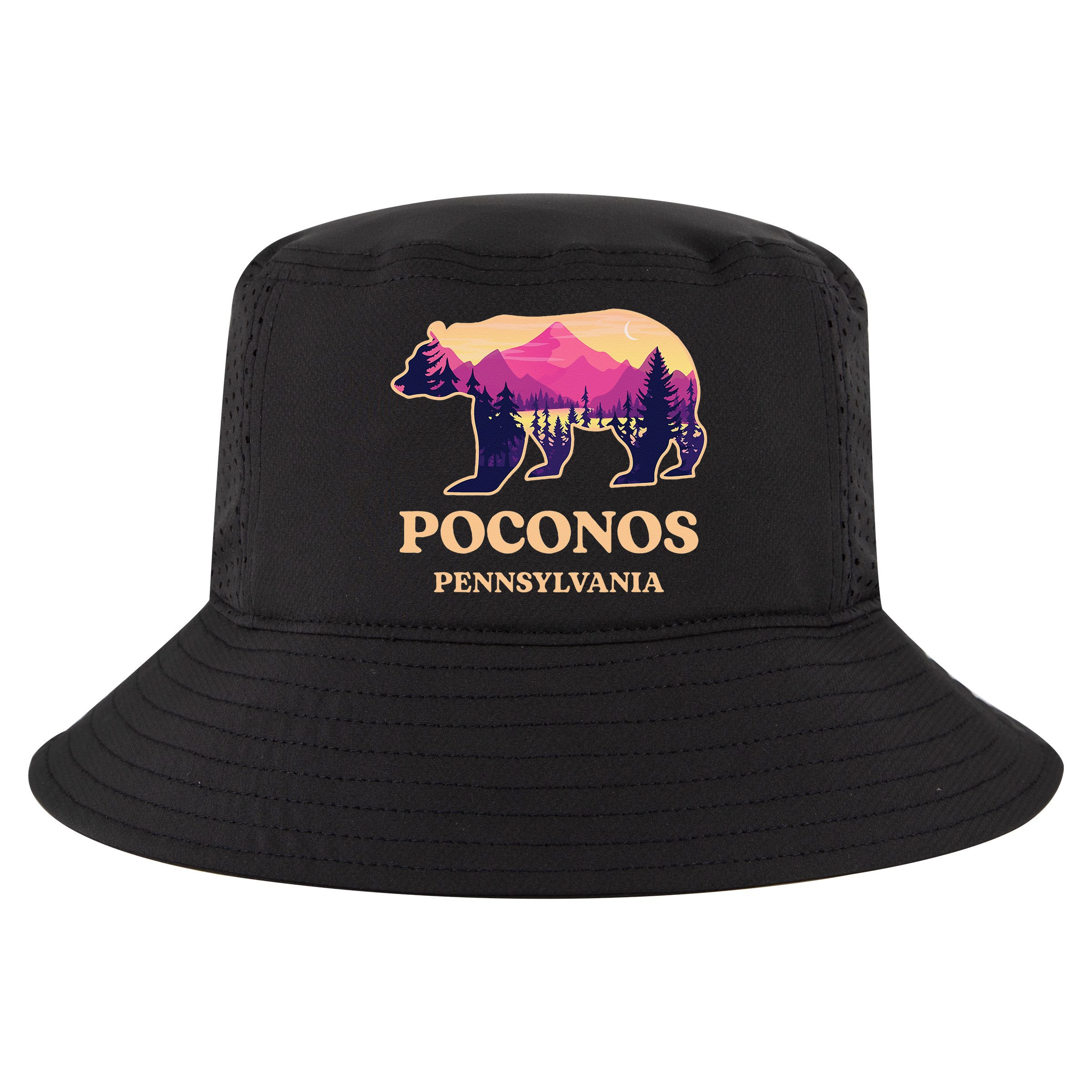 Poconos Mountains Pennsylvania Pa Bear Hiking Souvenirs Cool Comfort Performance Bucket Hat