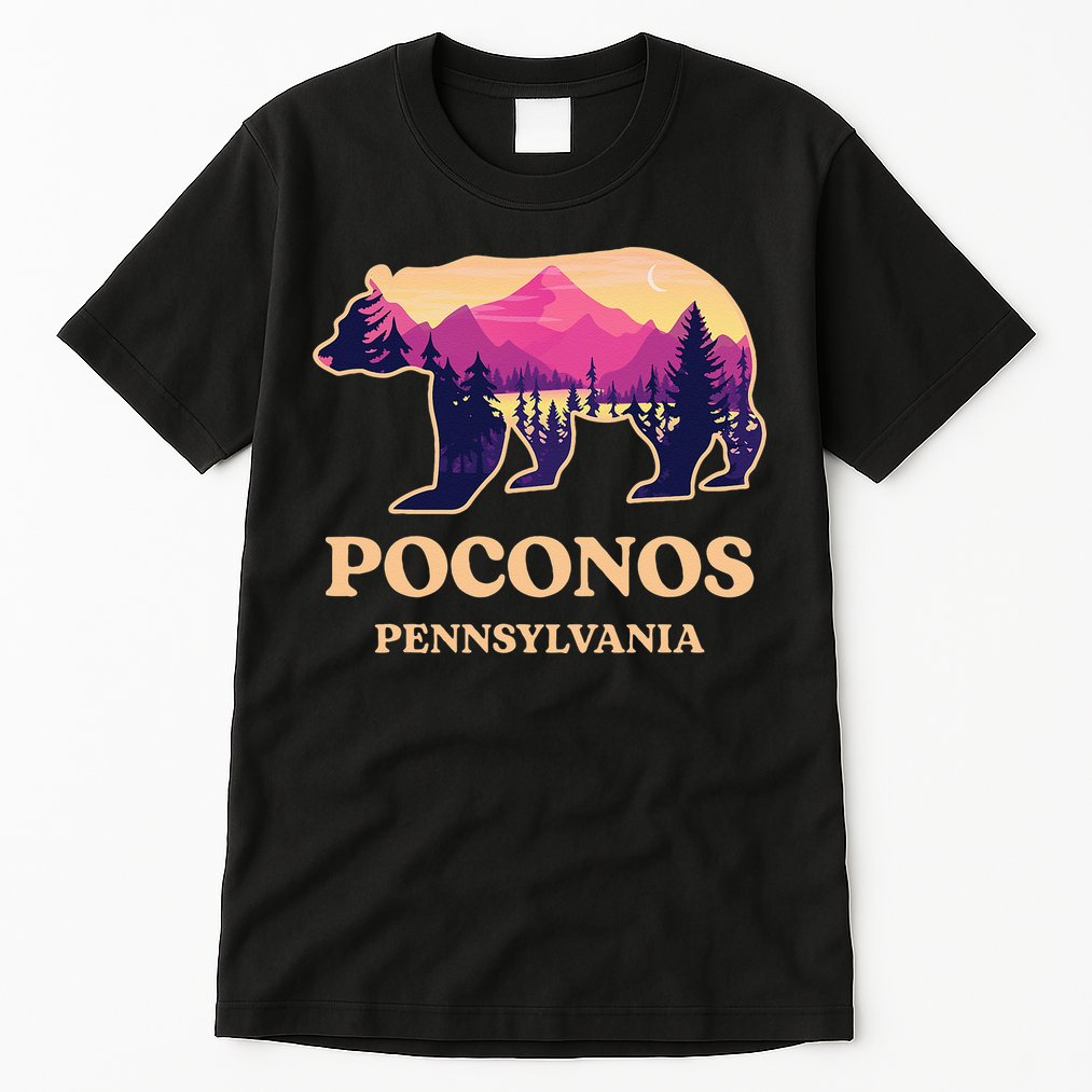Poconos Mountains Pennsylvania Pa Bear Hiking Souvenirs Tall T-Shirt