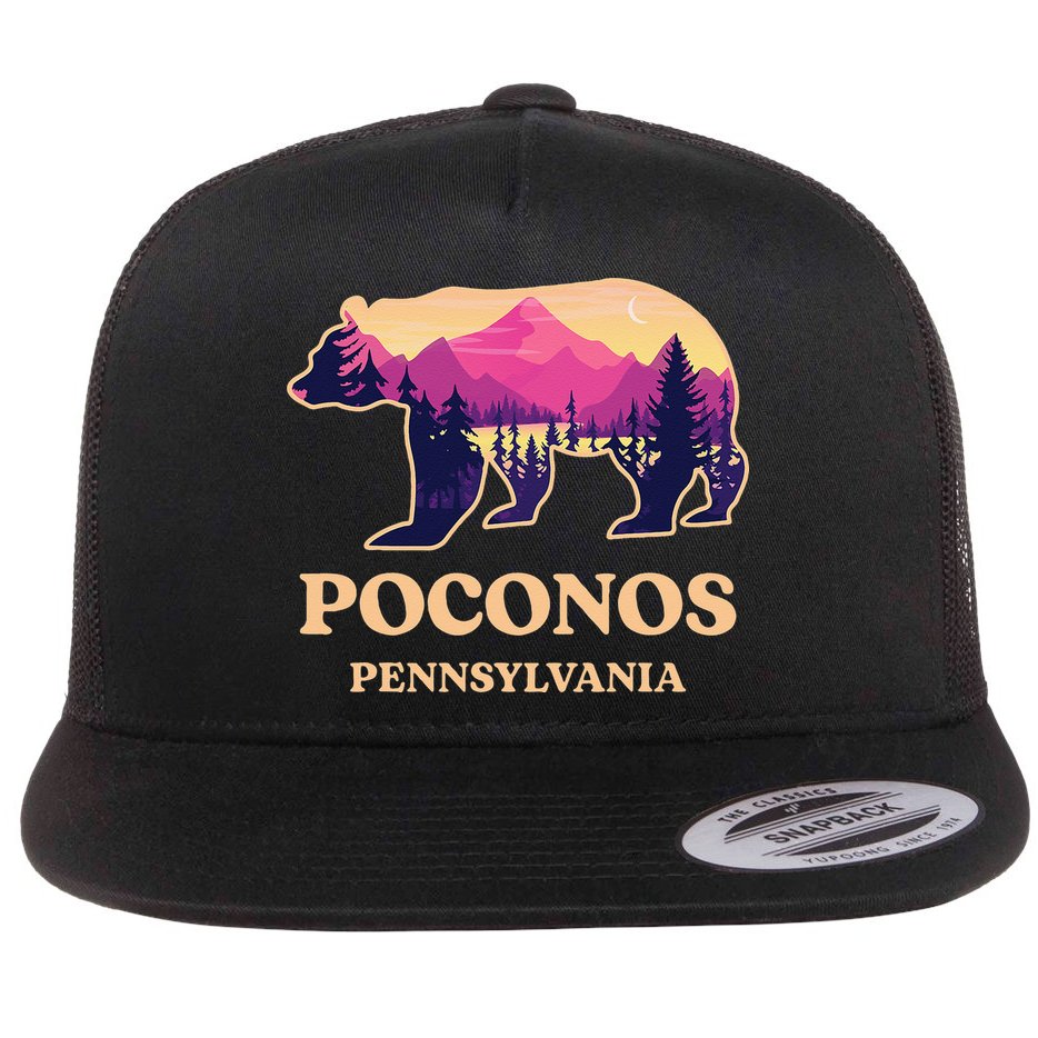 Poconos Mountains Pennsylvania Pa Bear Hiking Souvenirs Flat Bill Trucker Hat