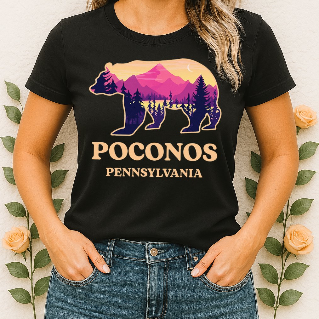Poconos Mountains Pennsylvania Pa Bear Hiking Souvenirs Womens T-Shirt