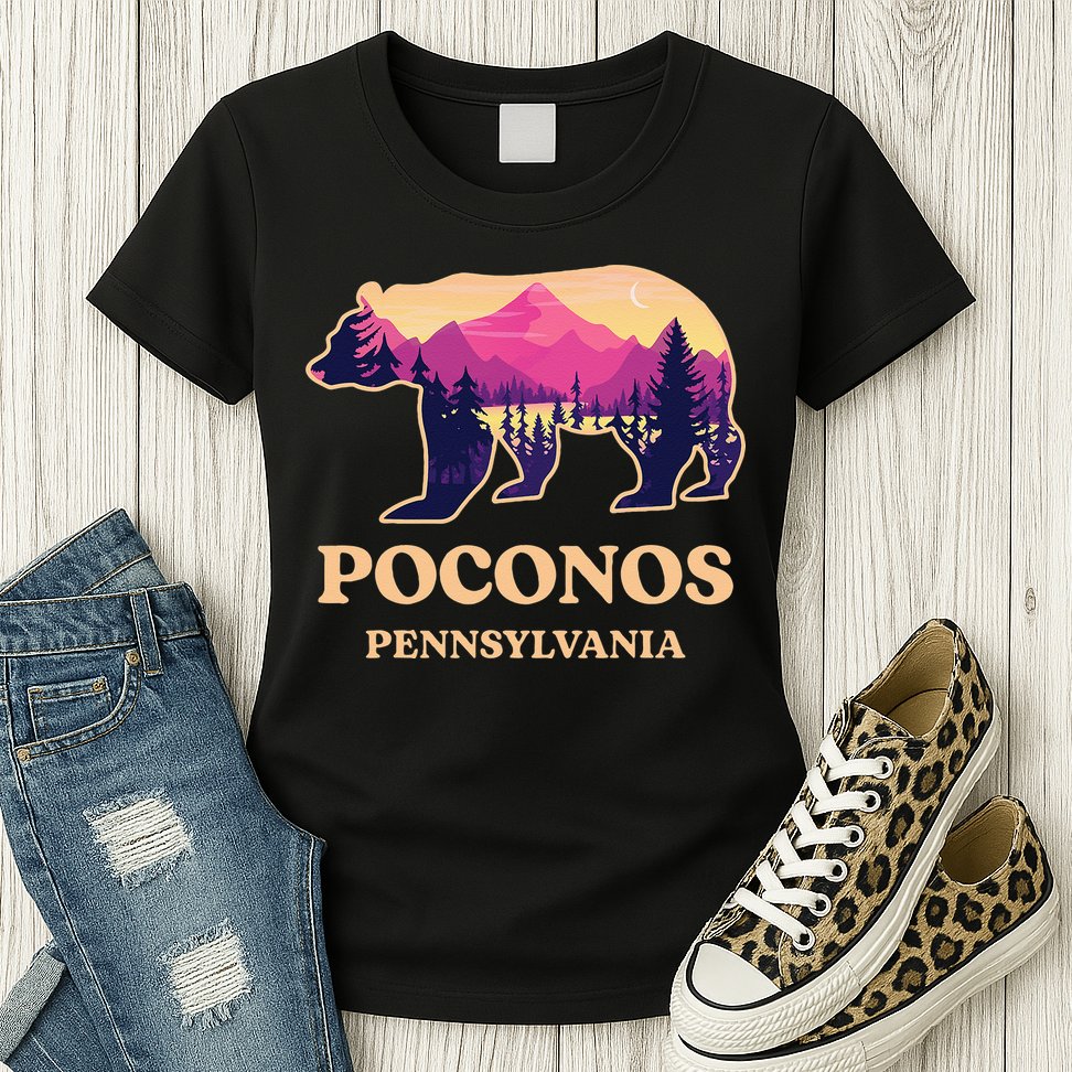 Poconos Mountains Pennsylvania Pa Bear Hiking Souvenirs Womens T-Shirt
