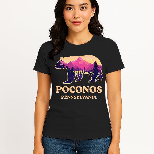 Poconos Mountains Pennsylvania Pa Bear Hiking Souvenirs Womens T-Shirt