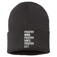 Positive Mind Positive Vibes Positive Life Motivational Sustainable Knit Beanie