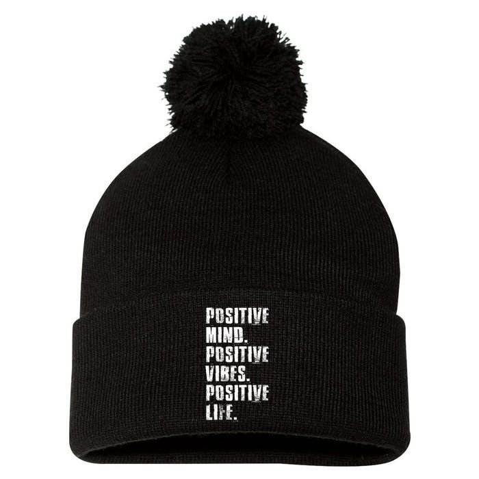 Positive Mind Positive Vibes Positive Life Motivational Pom Pom 12in Knit Beanie