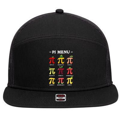 Pi Menu Pi Day 314 Math Teacher Pi Symbol Funny Pie Pun 7 Panel Mesh Trucker Snapback Hat